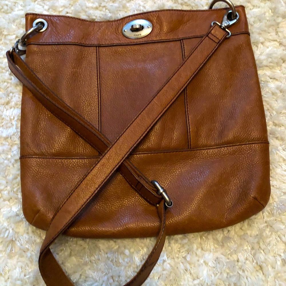 Fossil leather cognac cross body bag